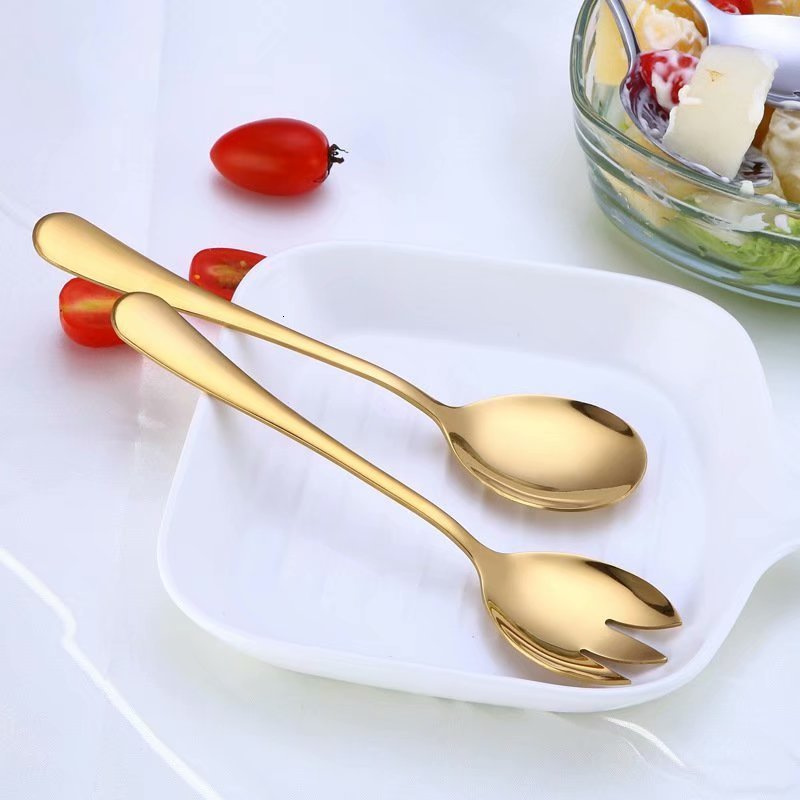 Salad Spoon Fork Conjunto de aço inoxidável cozinha servidor de alimentos utensílios de massas públicos tabela de ouro usando ferramentas de restaurante buffet