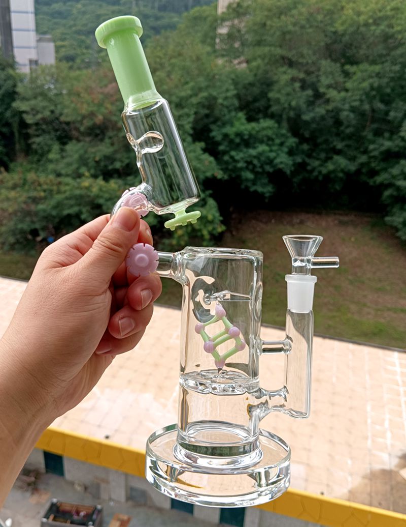 Einzigartige Glasbong-Wasserpfeifen-Mikroskop-DNA-Dab-Rig-Recycler-Wasserpfeife zum Rauchen, Ölbrenner, Bubbler
