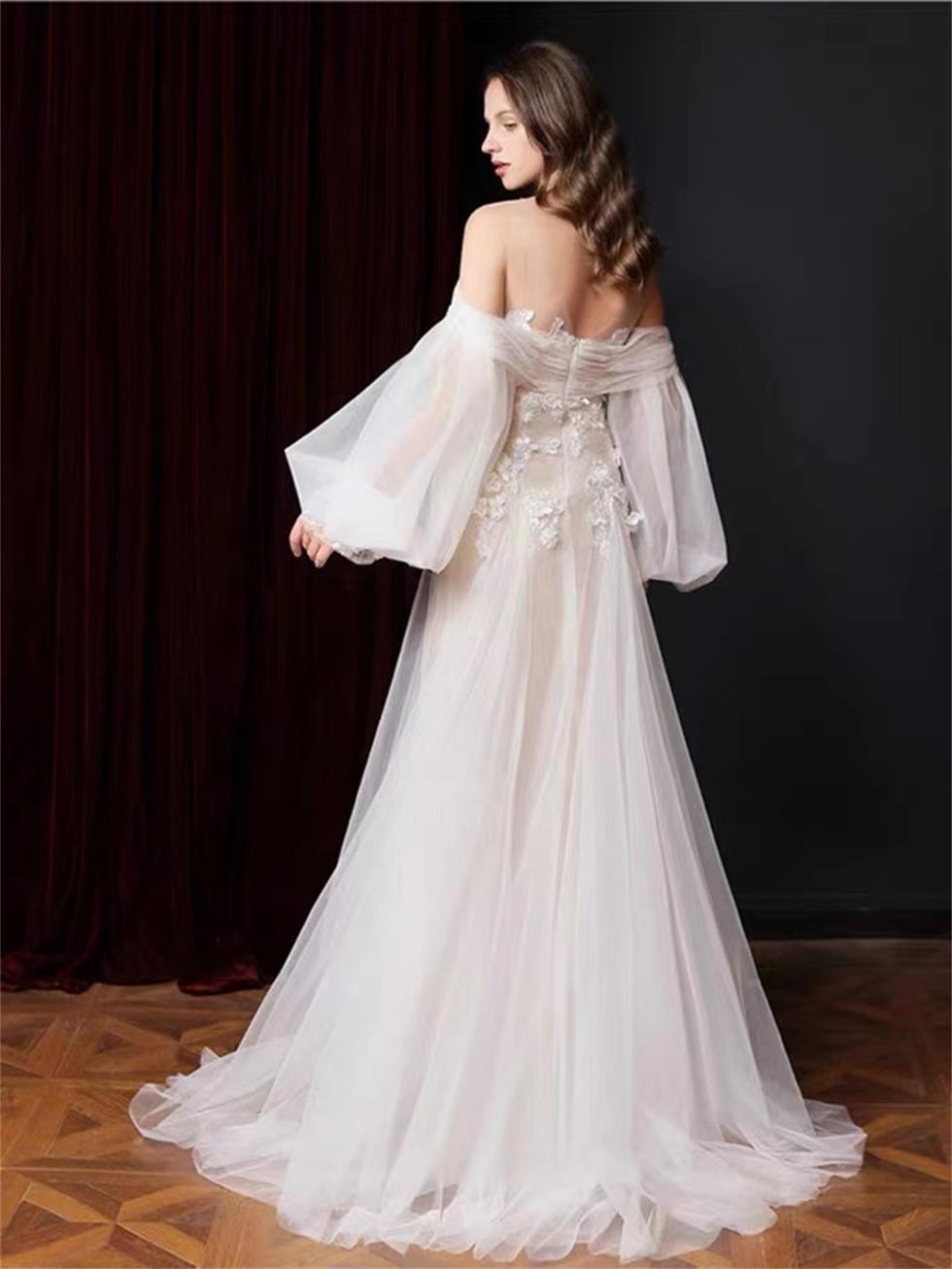 Abito da sposa leggero da sposa 3D Applique manica lunga coda di pesce fascia alta FN3094