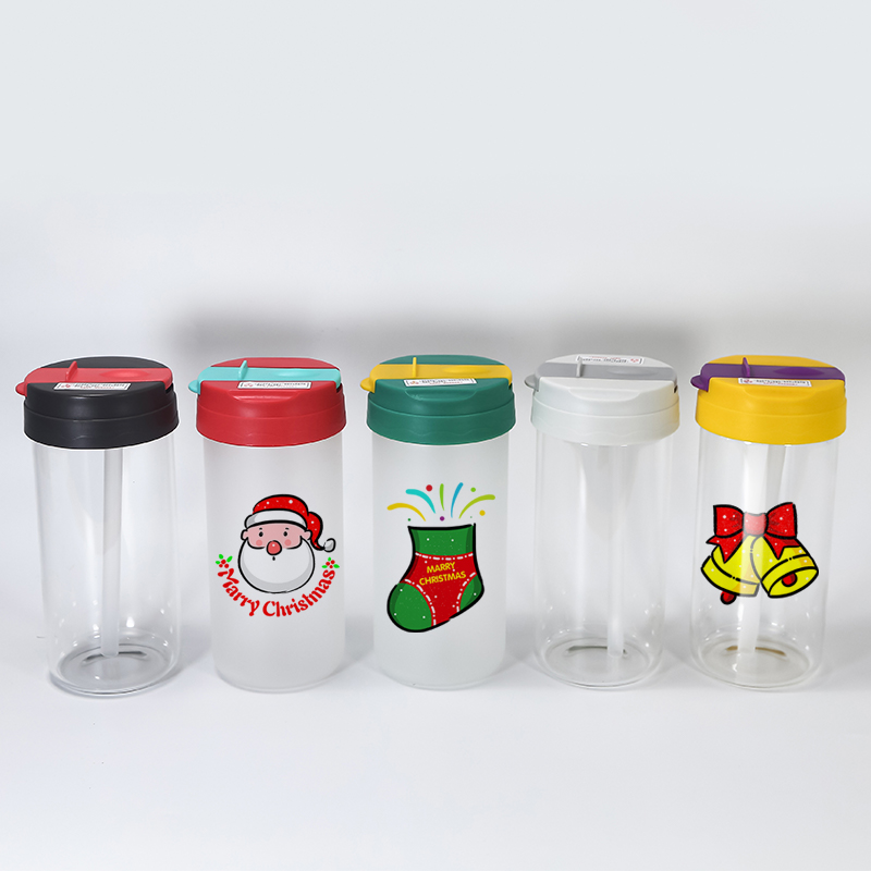 12oz 20oz Sublimation Blank Frosted Clear Glass Tumbler Heat Transfer Printing Sippy Cup With Flip Colorful Lid Outdoor Sports Water Drinking Straw Bottle B5