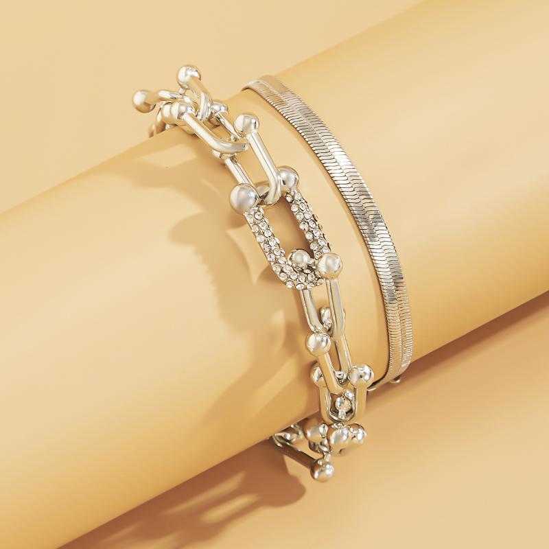 Chain Link Chain Crystal U-vormige Gesp Metalen Bangle Armband Verklaring Goud Zilver Kleur Link Mode Pulseras Vrouwen Bijoux Gift2295