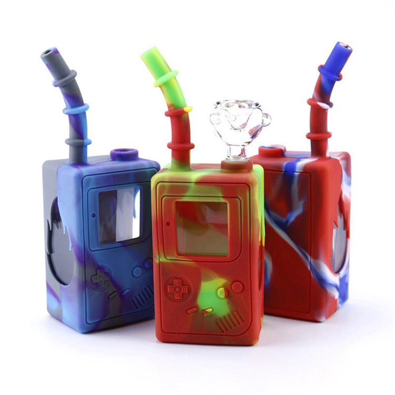 F￤rgglad silikonfodral Skydd tjock glasjuicebox r￶r kit torr ￶rt tobaksfilter manlig sk￥l vattenr￶r bong hopah b￤rbar r￶kning cigaretth￥llare r￶r