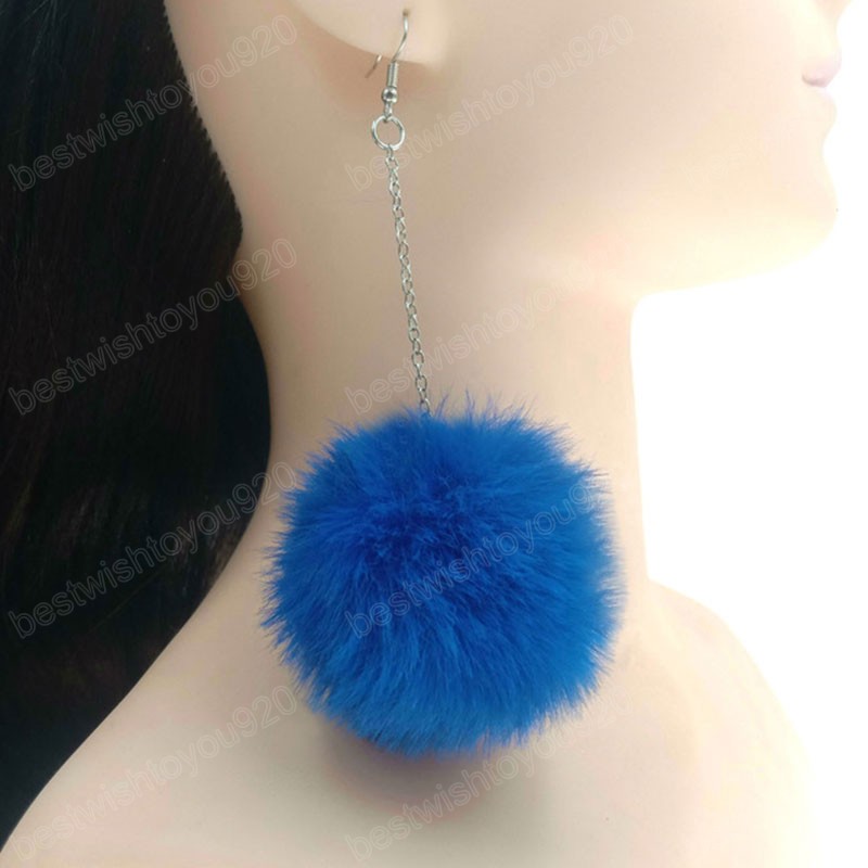 Big Pompom Dangle Earrings Fashion Soft Rabbit Fur Ball Pendant Long Earrings For Women Girl Party Gifts