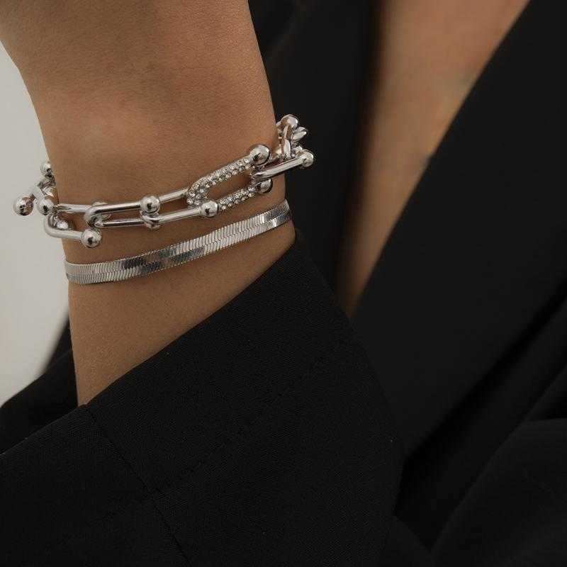 Kedjelänkkedja kristall u-formad spänne metall armband armband uttalande guld silver färg länk mode pulseras kvinnor bijoux gåva277v