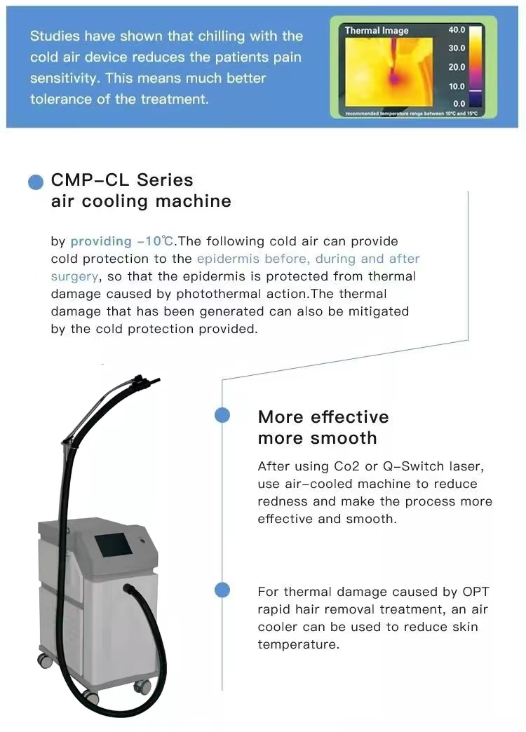 Máquina de resfriamento de ar vertical crio -crio para o instrumento de tratamento a laser Reduzir dor baixa temperatura China Arriador de ar do resfriador de ar