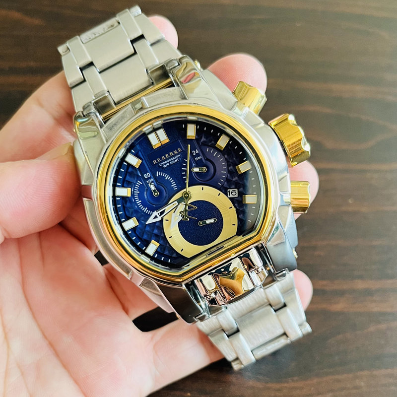 Męski sport zegarek kwarcowy Invicto Reserve Bolt Zeus Compass Duże stalowe tarcze składane klamra wodoodporna światowy czas na pełny functi300e