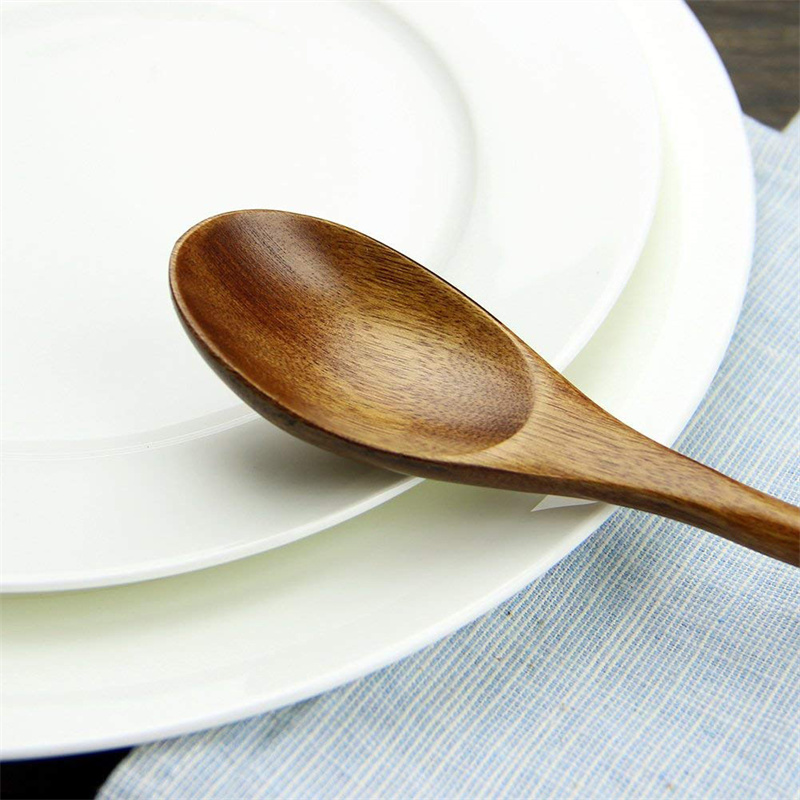 Wooden Coffee Spoons Long Handle Natural Wood Mixing Stirring Spoons and Salad Forks