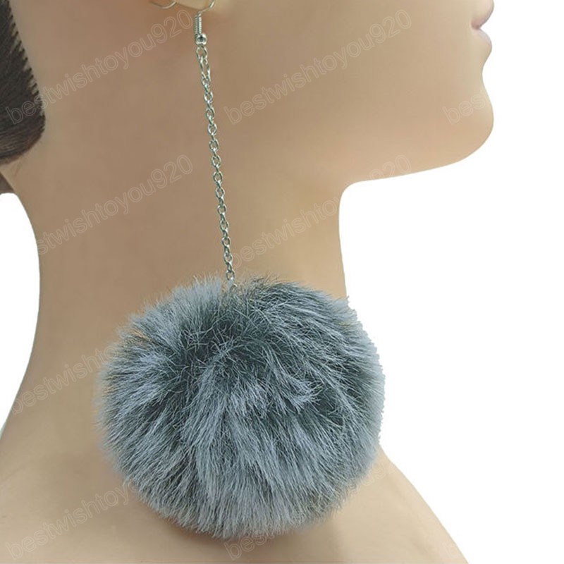 Big Pompom Dangle Earrings Fashion Soft Rabbit Fur Ball Pendant Long Earrings For Women Girl Party Gifts