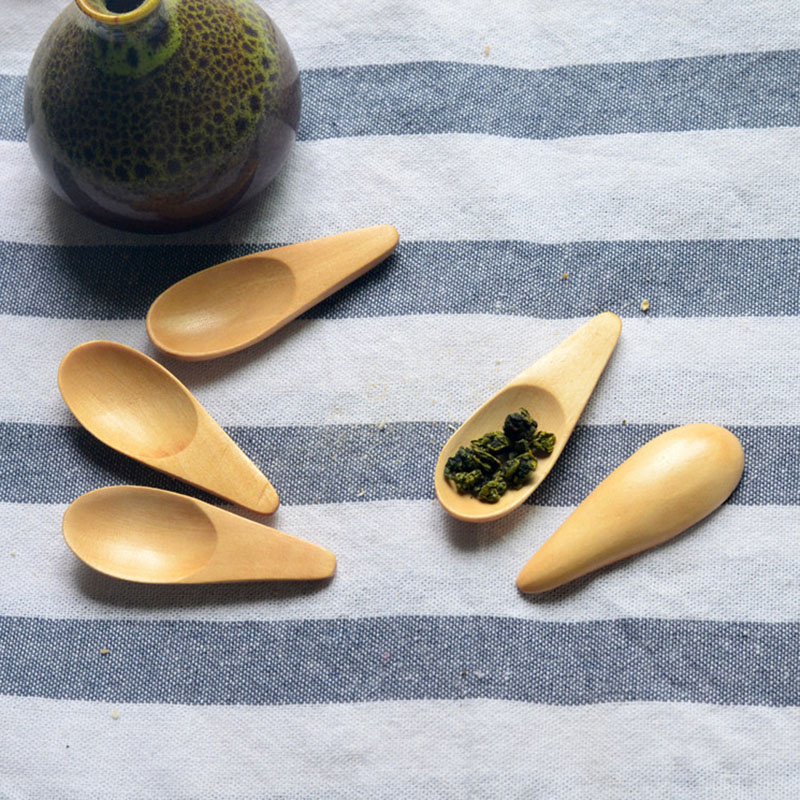 Mini Wooden Spoons Short Handle Loose Tea Leaf Wood Scoop Spice Jars Salt Pepper Seasoning Tools