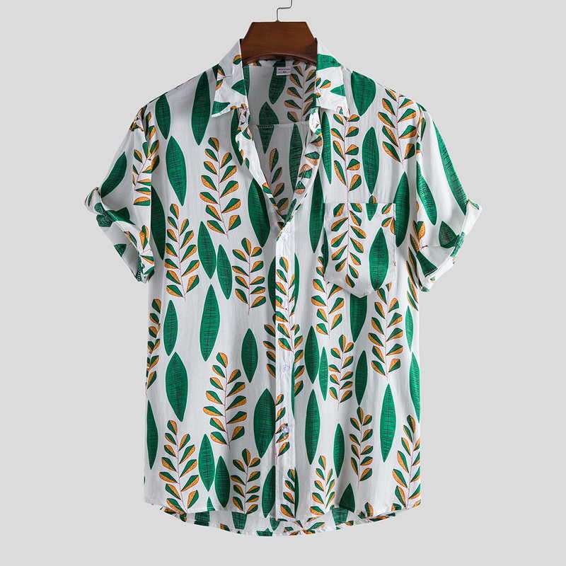 Casual shirts voor heren zomer 2022 Heren met korte mouwen linnen button shirt bloemen losse casual losse Hawaiiaanse etnische feestshirt mannen w0328