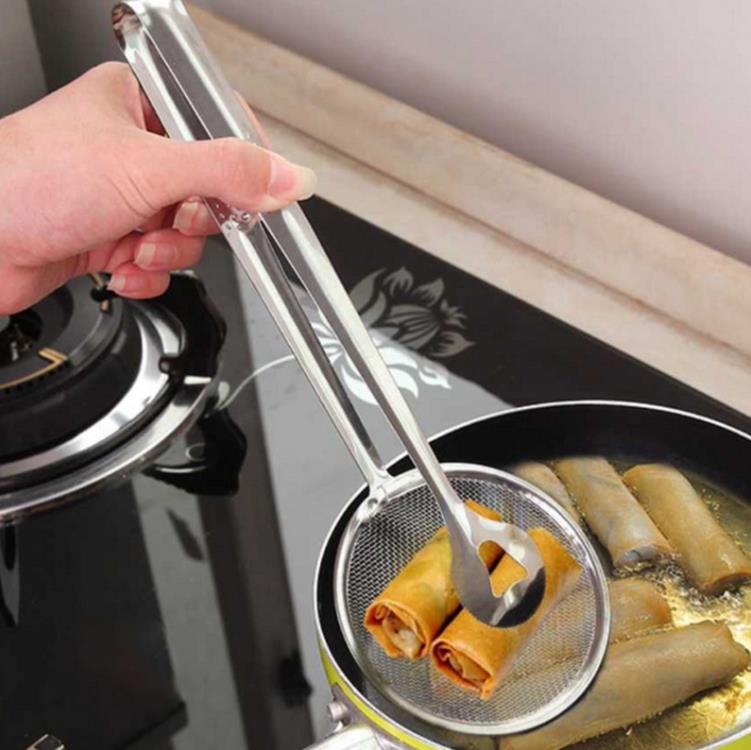 Roestvrijstalen filter lepel Colanders Keukenoliefrying filterbasket met clip multifunctionele keuken-strainer accessoires Tools SN262