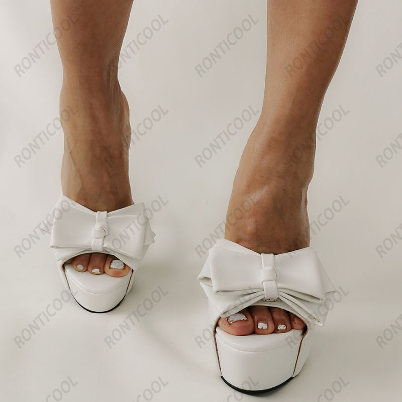 Ronticool Новое прибытие женские женские платформы мулы сандалии сексуальные стилевые каблуки Peep Toe Pretty White Trast