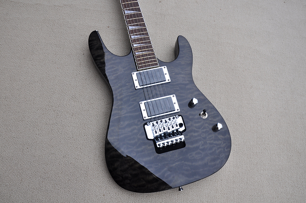 Factory Custom Transparent Black Electric Guitar With Floyd Rose Bridge Rosewood Fretboard Quilted Maple Veneer Can be customized