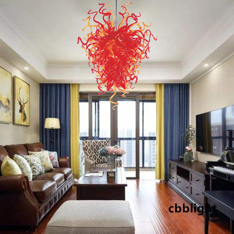Concise Pendant Lamps Red Color Mouth Blown Glass Chandelier Light 40x72 Inches LED Lighting Dale Chihuly Style Glass Chandeliers Customization accepted LR1156