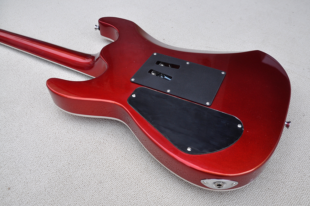 Chitarra elettrica rossa in metallo personalizzata in fabbrica con doppio ponte Rock Tastiera in palissandro Hardware cromato Pickup SSH Può essere personalizzato