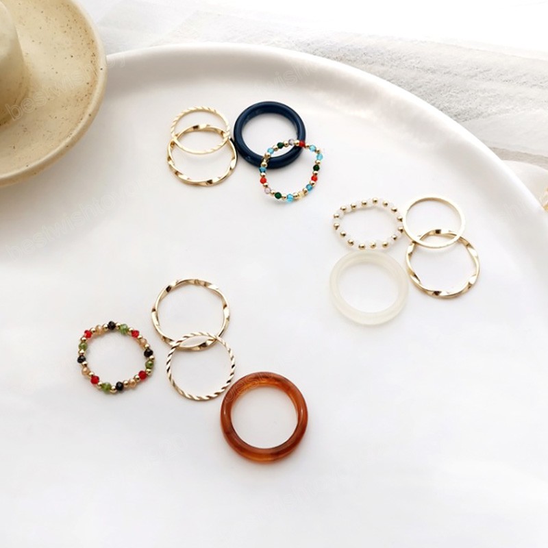 4 pièces/ensemble anneaux de mode pour femmes filles Vintage rond réglable anneaux ensemble de fête de mariage anneau décoration dame bijoux cadeaux