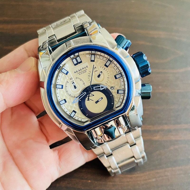 Męski sport zegarek kwarcowy Invicto Reserve Bolt Zeus Compass Duże stalowe tarcze składane klamra wodoodporna światowy czas na pełny functi300e