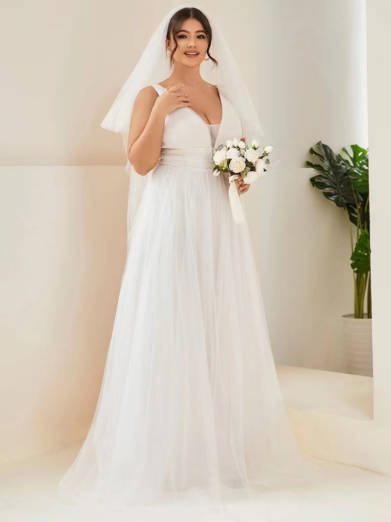 Abito da sposa bianco con scollo a V profondo e scollo a V taglie forti AIV16