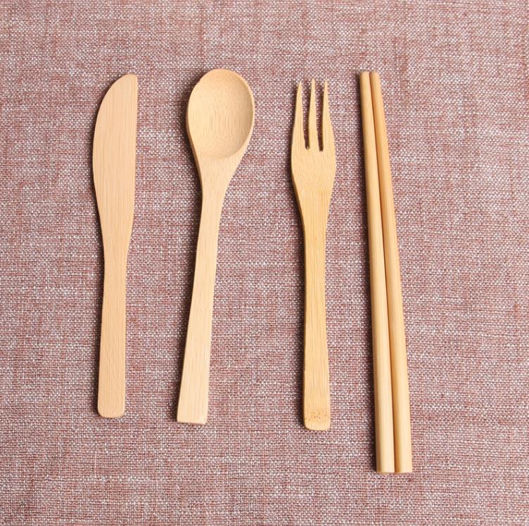 Draagbare bestek Set Outdoor Travel Bamboo Flatare Set Knife Chopsticks Fork Lepoon Din sets Adult Kids Kitchen servies SN273