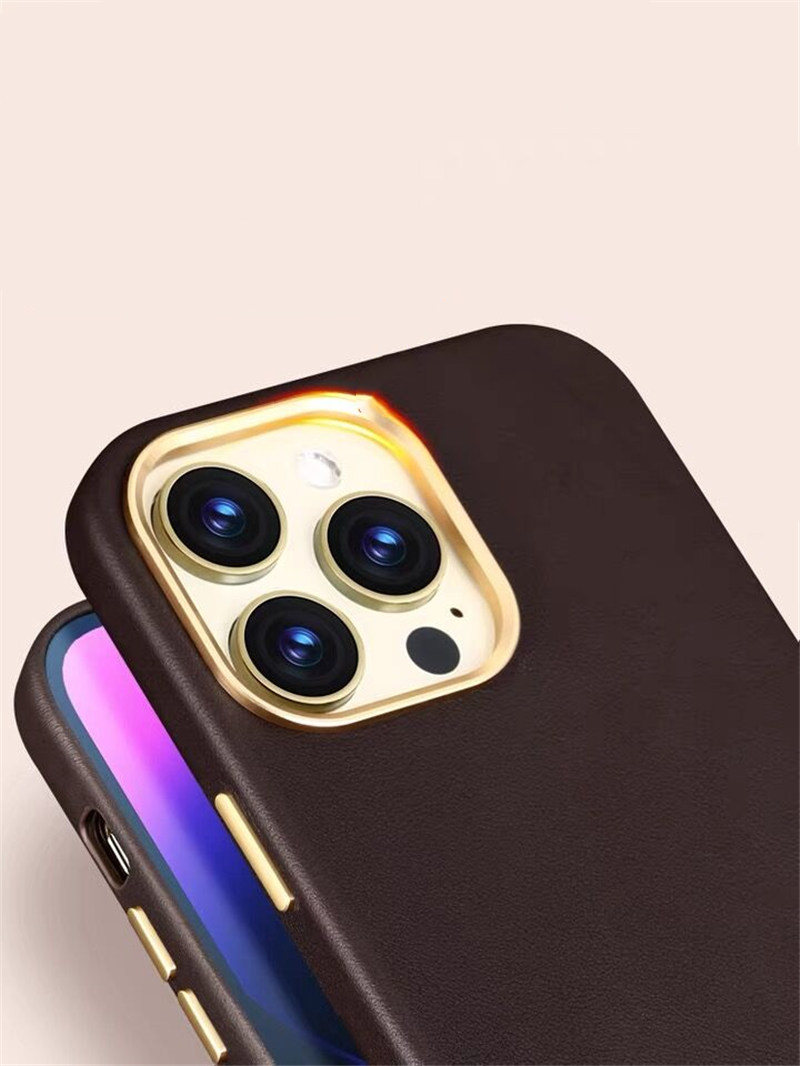 Casse in pelle di vacca nappa italiana magnetica iPhone 14 Pro Max 13 12 Copertina ad anello metallica