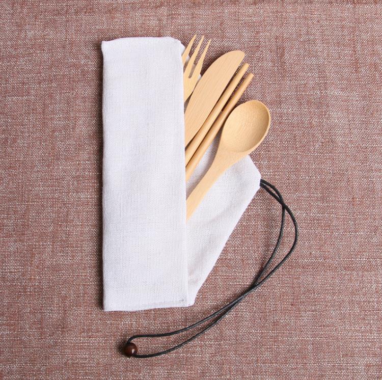 Draagbare bestek Set Outdoor Travel Bamboo Flatare Set Knife Chopsticks Fork Lepoon Din sets Adult Kids Kitchen servies SN273