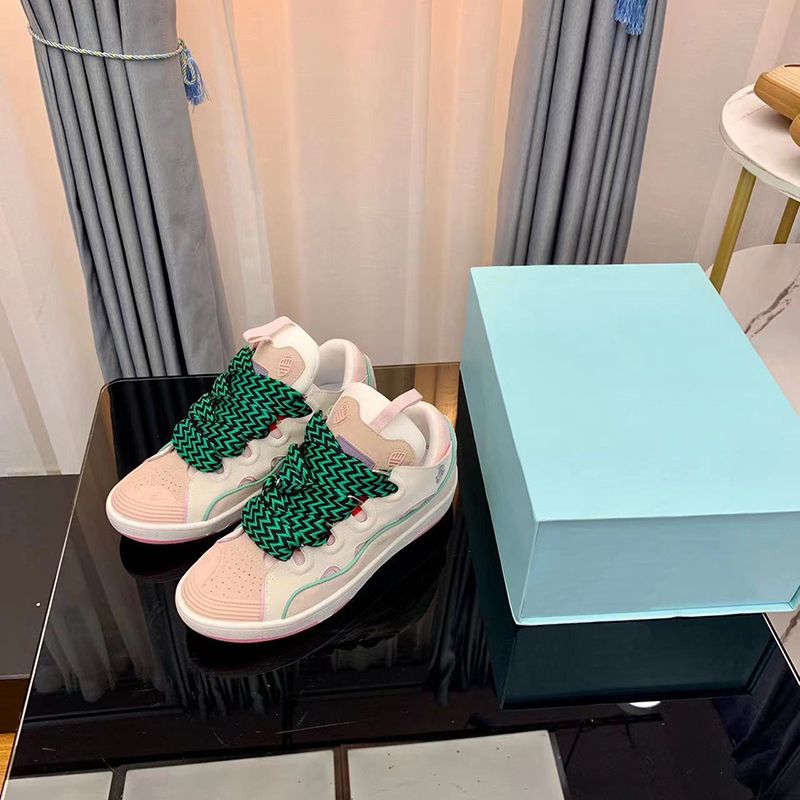 X Designer mesh vävd Snörning Casual skor stil extraordinärt präglade Läder Curb sneakers herr dam i nappa kalvskinn sko Gummi plattformssula lanvins