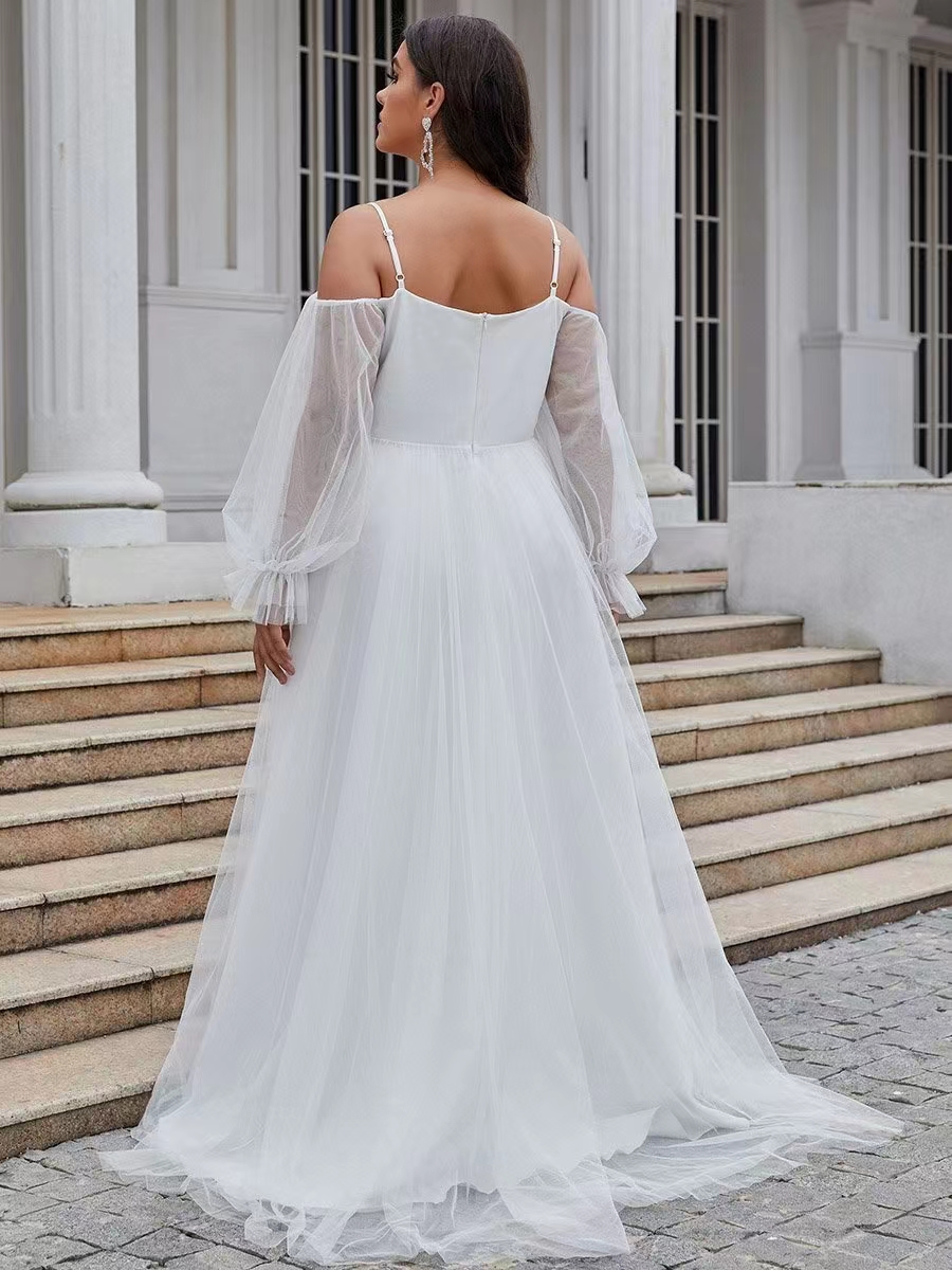 grande taille lanterne manches A-ligne blanc chérie lumière luxe robe de mariée 332CR