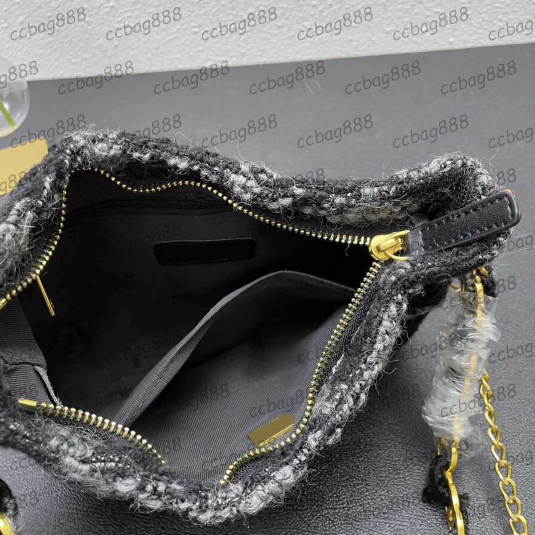 Womens Vinatge Wool Tweed Quilted Hobo Bags Gold Metal Hardware Underarm Purse Crossbody Shoulder Check Cosmetic Case Pocket Designer Handbags 24X6X17.5CM