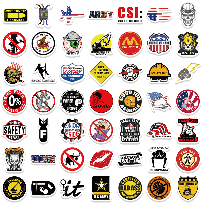 98 stuks grappige harde hoed sticker helm graffiti stickers voor doe-het-zelf bagage laptop skateboard motorfiets fietsstickers