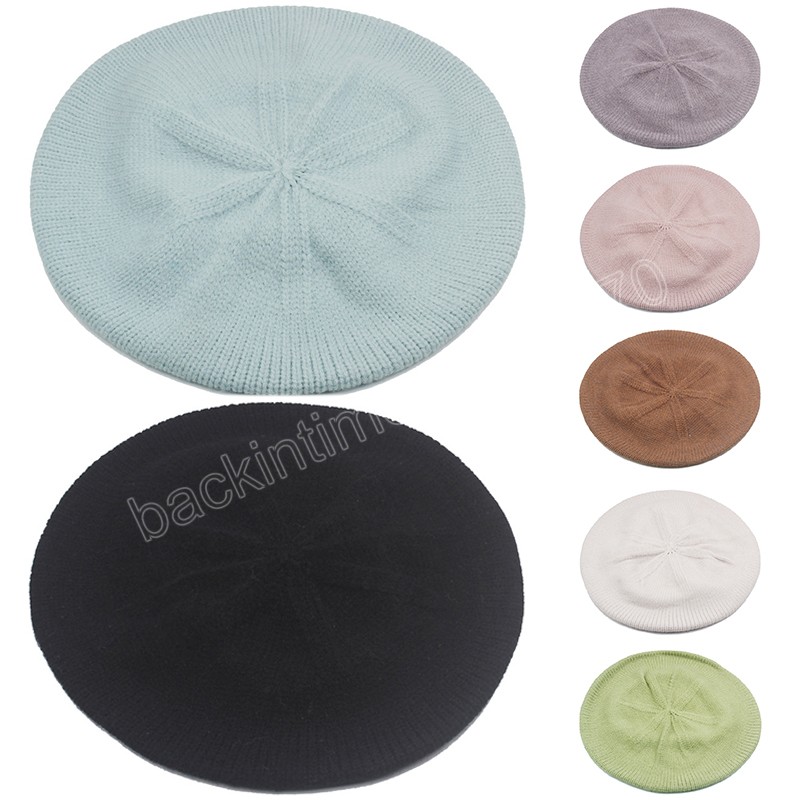 Cappello femminile di moda tinta unita berretto caldo berretto lavorato a maglia vintage cappello donna autunno inverno artista pittore berretto cofano