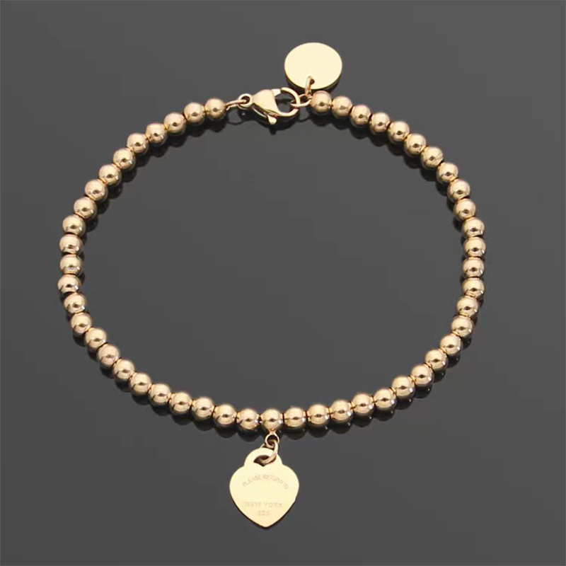 2022 Fashion Brand T Letter Bead Chain Armband Classic Luxury Heart Charm Armband For Women 316l Titanium Plated 18K Gold Design286m