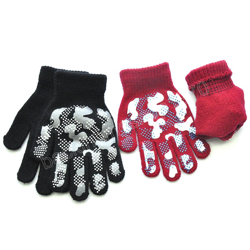 5-11 ans enfant doigts complets mitaines Camouflage PVC gants compensés Sports de plein air gants de cyclisme enfants chaud gants tricotés