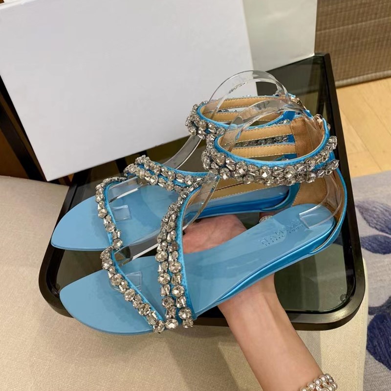 Amina muaddi Begum Crystal Embellished Buckle Stain Spool Flat Sandals Women's Luxury Designer Dress Shoes Evening Backless Sandals 35--42size