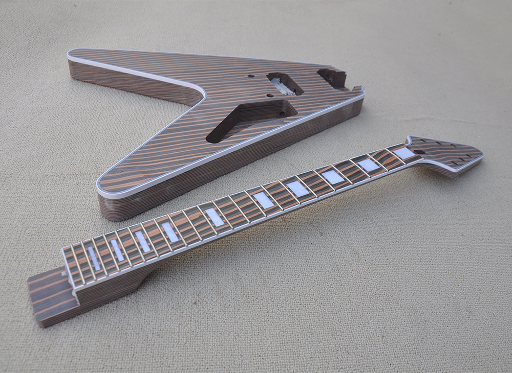 Zebra Wood Flying V Semi-afgewerkte elektrische gitaar kan als verzoek worden aangepast