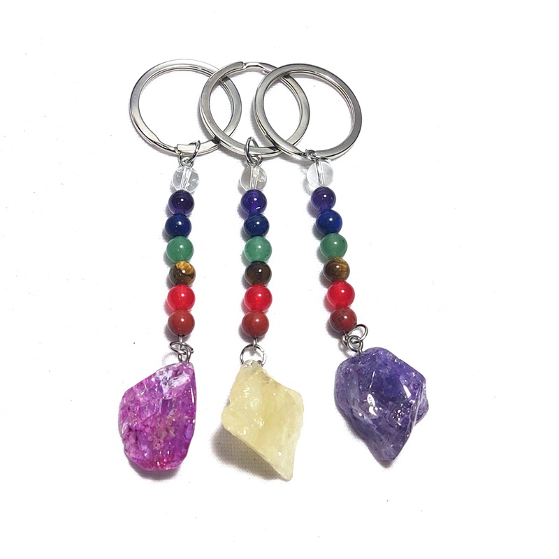 أزياء خشنة الحجر الخام حلقات 7 ألوان شقرا حبات سلسلة القلادة مفاتيح مفاتيح Quartz الحجارة