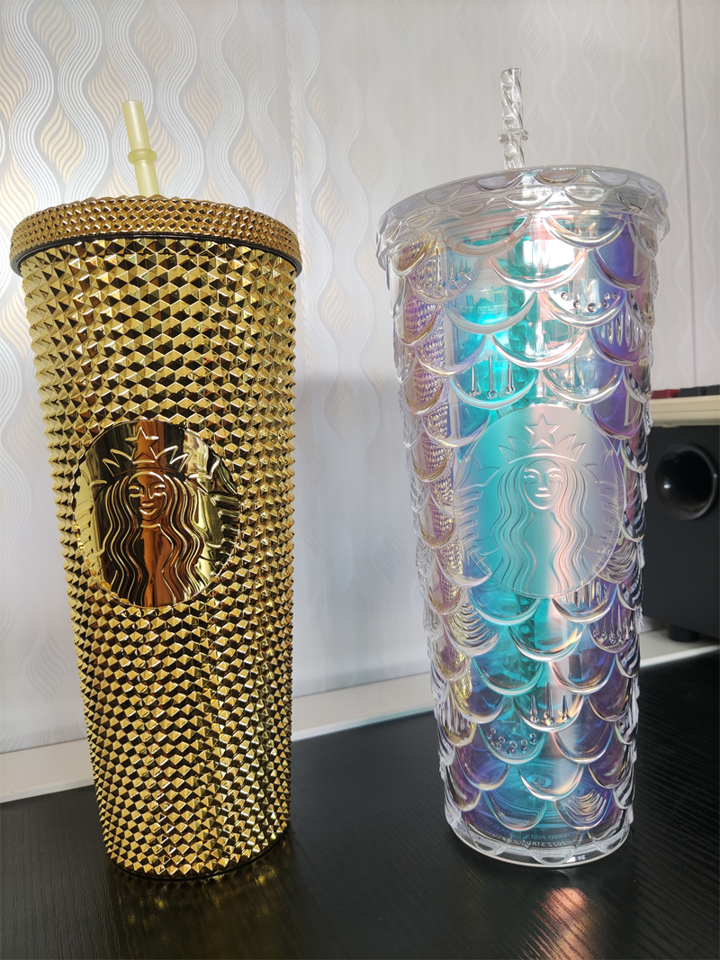 2022 année Sirène Starbucks tasse Bling Chrome Gold Berry sangria clouté gobelet Cold Cup 24oz Venti Grande porte-clés194I