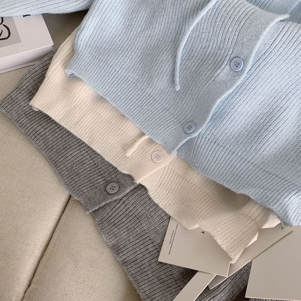Sweats à capuche femmes chandails chemises tricot Cardigan ample à capuche solide cordon automne simple boutonnage décontracté Simple coréen vêtements 2023
