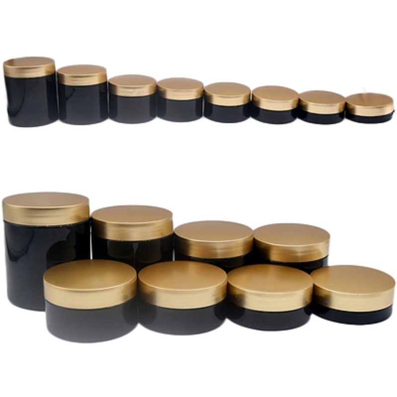 Imballaggio vuoto Bottiglia di plastica cosmetica Vaso di crema nero lucido Coperchio in argento dorato 30g 50g 80g 100g 120g 150g 200g 250g Contenitore imballaggio portatile ricaricabile