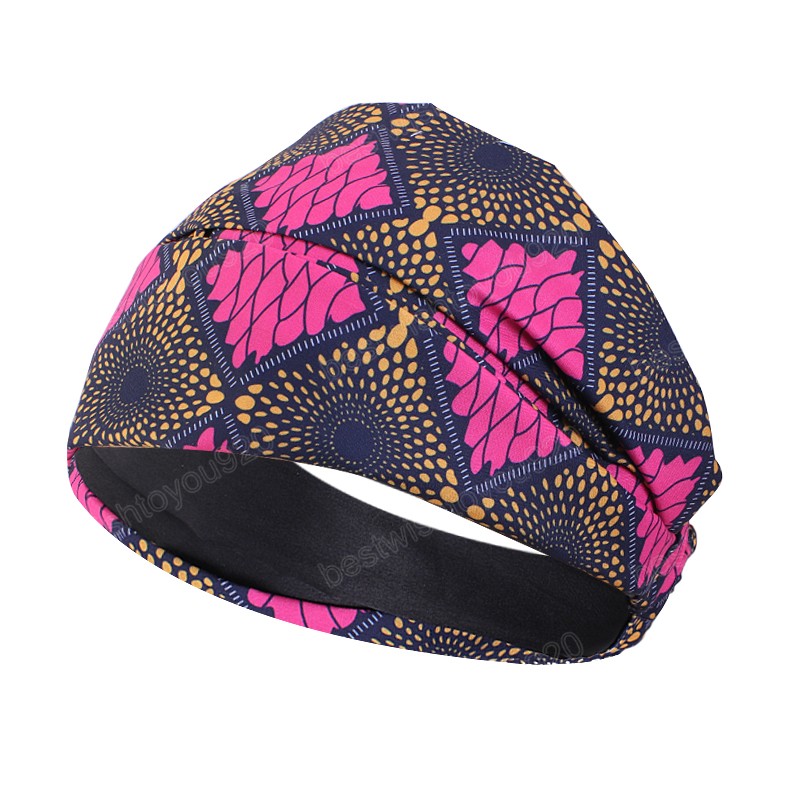 Bandeau à doublure en satin imprimé africain bandeau Sport pour femmes bandeau élastique Turban Bandana large bandeau de cheveux extensible accessoires pour cheveux