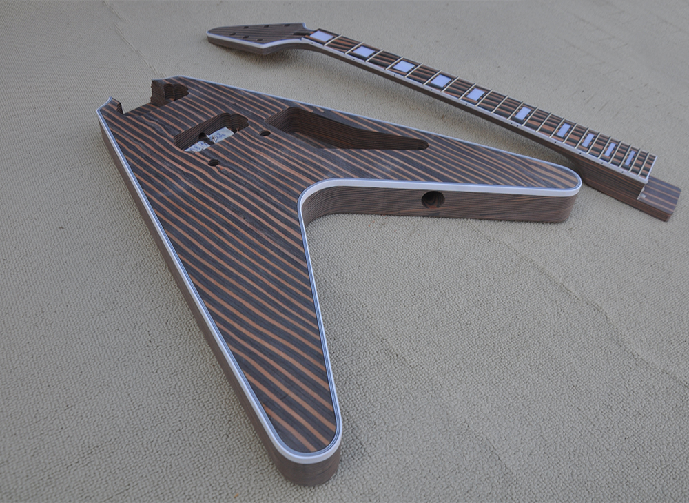 Zebra Wood Flying V Semi-afgewerkte elektrische gitaar kan als verzoek worden aangepast