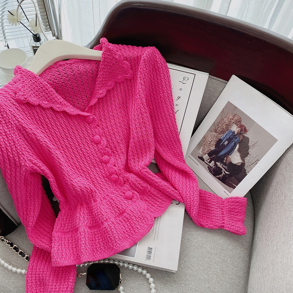 가디건 여성 자르기 스웨터 중공 아웃 스프링 가을 가을 얇은 니트 패션 싱글 가슴 세련된 옷 office lady 2023