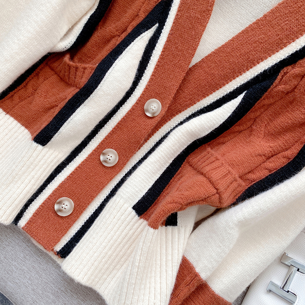 Cardigan court femmes pull Vintage mode col en v Patchwork Chic tricoté vêtements décontracté chaud automne hiver manteau 2023