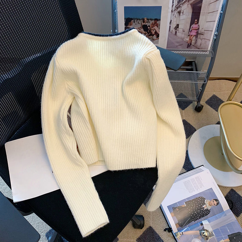 Женский кардиган весенний осенний свитер шикарный лук сладкий вязаный ребристый корейский модный карманной лоскут одежда для девочек повседневная 2023