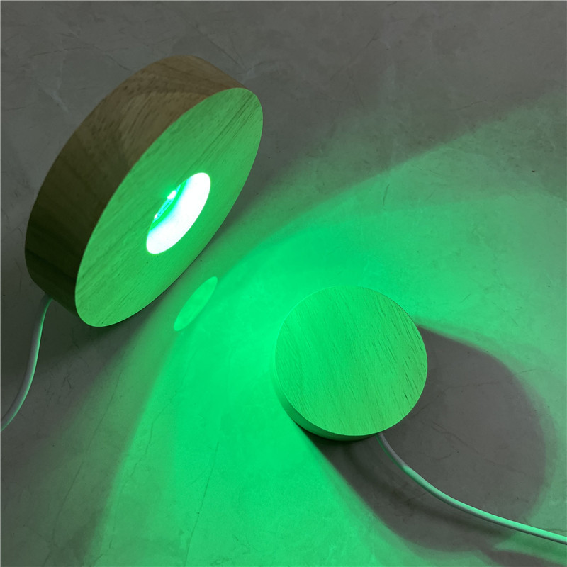 Lampe à bois LED Lumière de nuit 7 couleurs changements en bois affichage de base en verre cristallin de verre