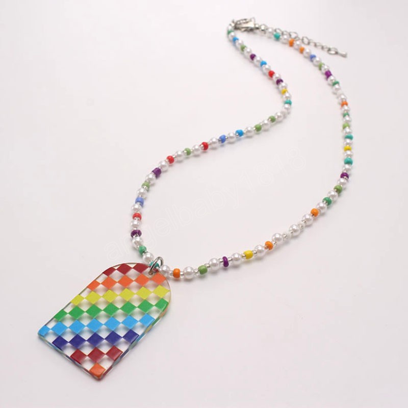 Arc-en-ciel Couleur Acrylique Pendentifs Perles Collier Enfant Filles Coloré Petit Verre Perlé Collier Bohême Bijoux