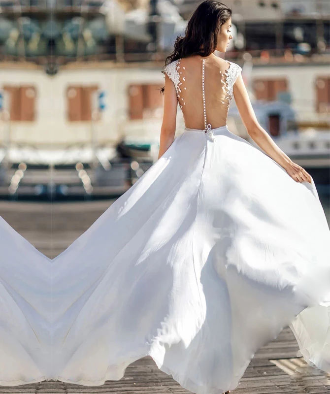 Robe De mariée Illusion, décolleté transparent, fendue sur le côté, sur mesure, 2022