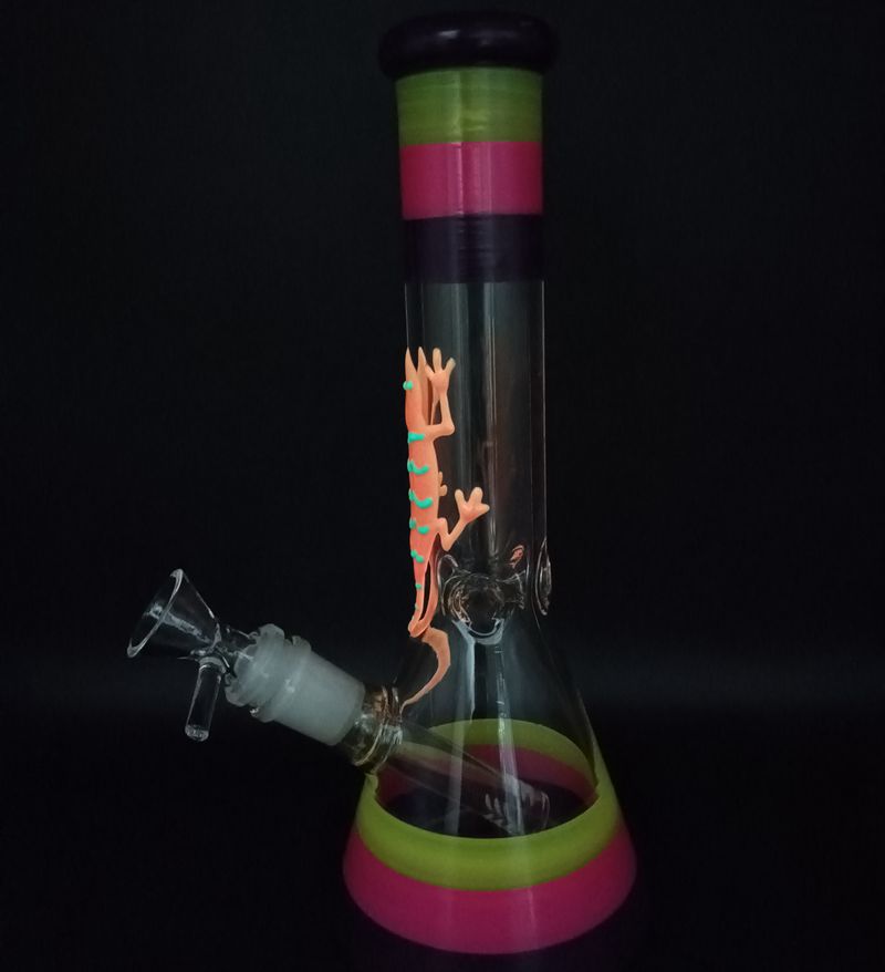 10,5 Zoll bunte Glas-Bongbecher-Wasserpfeifen mit leuchtendem Lizard Cool Oil Dab Rigs mit 18-mm-Innenrohren