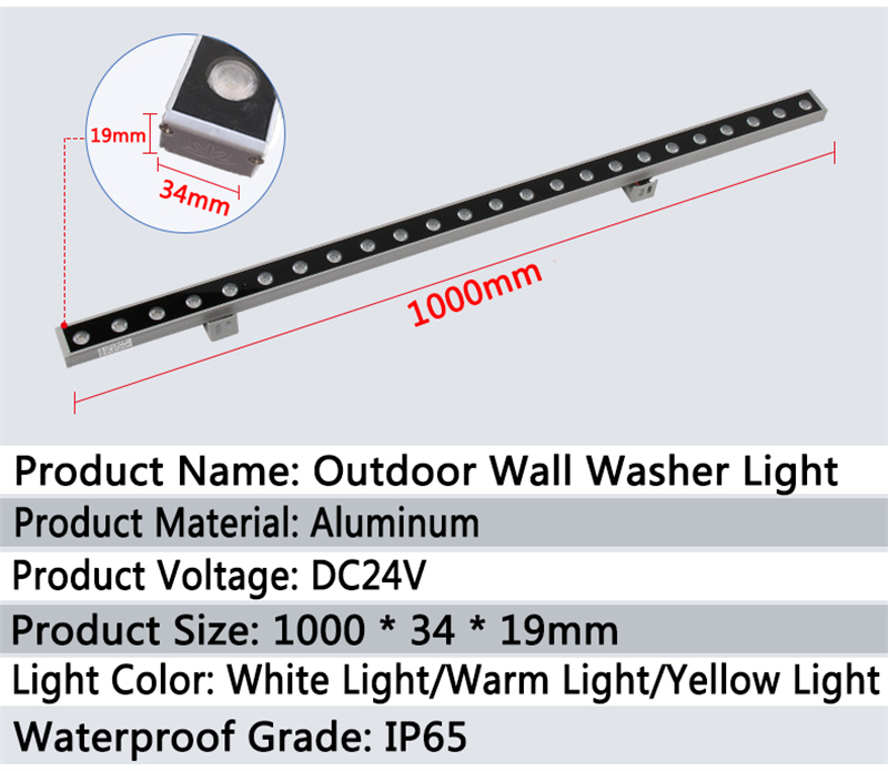 屋外の100cmの洪水ライトウォータープルーフLEDウォールワッシャーライト18W 24W DC24V庭の風景の家の装飾照明用ライトバーライト