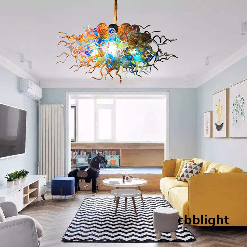Benzersiz süspansiyon lambaları çok renkli 48x24 inç el üflemeli cam avize led ışık lüks sanat tavan aydınlatma lr1222 için otel evi için lüks avizeler