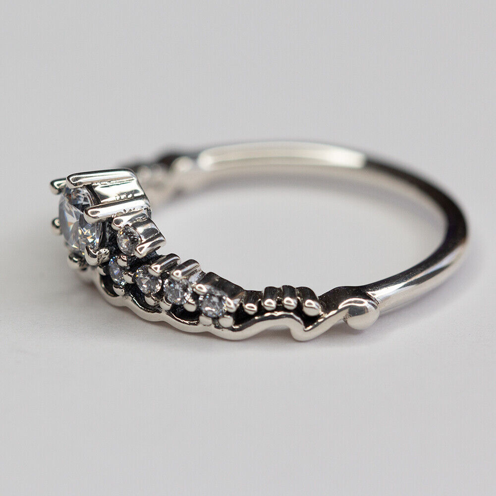 Diadème de conte de fées en argent sterling 925 avec pierres claires, bague de charme Pandora, bijoux de fiançailles, amoureux de mariage, bague de mode pour femmes